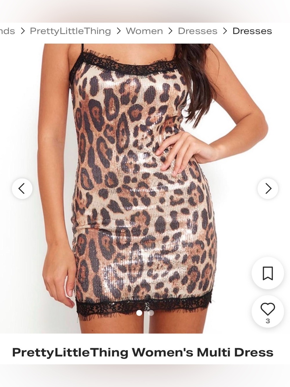 NWT PrettyLittleThing Brown Leopard Print Sequin Lace Trim Mini Dress - Size 4